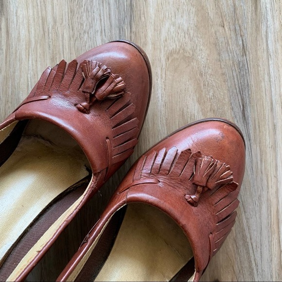 VINTAGE 1970s Tassel Fringe Brogue Stacked Heels Women's Size 8 - Picture 2 of 10